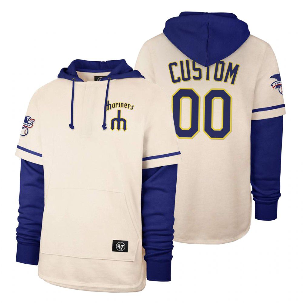 Men Seattle Mariners #00 Custom Cream 2021 Pullover Hoodie MLB Jersey